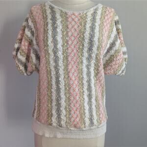 Women's Vintage Bonnie & Bill Sweater Large USA Made Cream Pink Tan Crochet